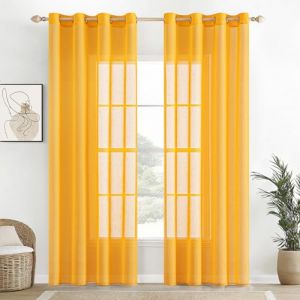 EMEMA Lot de 2 Rideaux en Voile Transparent en Lin Transparent à œillets pour Salon Moderne Rideau décoratif pour Chambre à Coucher avec œillets 140 x 245cm (B x H) Jaune (EMEMA HOME, neuf)
