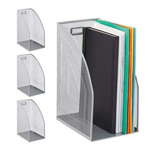 Relaxdays Boîte classeur métal, Lot de 4, DIN A4, Droit, Large, Mailles, pour journaux, Bureau, HlP: 32 x 16 x 24,5 cm, argenté (Relaxdays, neuf)