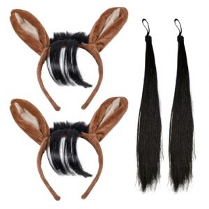 TUONYIS 4 Pi&egrave;ces Oreilles de Cheval sur Bandeau et Queue, Bandeau de No&euml;l, Cornes de Taureau Ensemble de Costumes, pour Gar&ccedil;ons et Filles Adultes, Accessoires Sur le Th&egrave;me du Festival Diable(Marron) (ZECAI TONG, neuf)