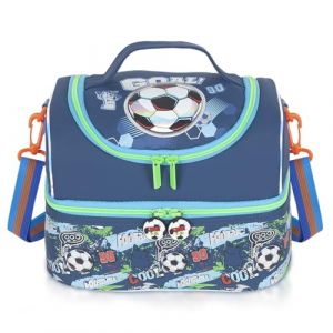 PinkSheep Sac Isotherme Repas Enfant Double &Eacute;tage, Sac &agrave; Go&ucirc;ter avec Sangle R&eacute;glable, Grand Format pour Gar&ccedil;ons et Filles (Football-C) (Pink Sheep, neuf)