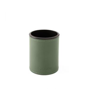 eglooh - Orfeo - Pot &agrave; Crayon pour Bureau du Design Ronde en Cuir Vert cm 7,8 x 7,8 H.9,5 - Coutures Artisanales et Structure R&eacute;sistent - Made in Italy (eglooh, neuf)