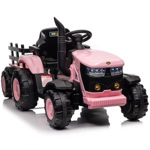 Garvee 12V Tracteur &Eacute;lectrique Enfant avec Remorque Amovible, Voiture &Eacute;lectrique 35W Moteur Double, Musique & MP3, T&eacute;l&eacute;commande, LED, 3 Vitesses, V&eacute;hicule &Eacute;lectrique pour Enfants 3 an+ (Rose) (HomeLI, neuf)