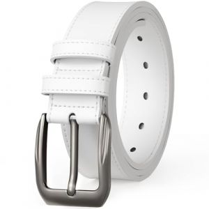 JASGOOD Ceinture Homme Cuir avec Boucle R&eacute;glable 38 mm Large et 4 mm Fort Ceinture de travail homme pour Jeans Costume Pantalon,Blanc,Taille 109-122 cm(Longueur 135 cm) (JASGOOD Professional Belt, neuf)