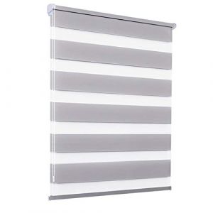 Allesin Store Enrouleur Jour Nuit sans Per&ccedil;age, Facile &agrave; Installer avec Clips pour Fen&ecirc;tre ou Porte, 45l x 120L cm, Largeur du Tissu 45 cm, Gris (Allesin FR Store, neuf)