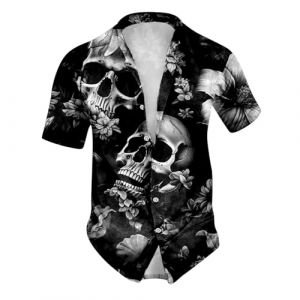 Foweknow Chemise hawaïenne à manches courtes pour homme - Motif tête de mort - Costume d'Halloween - Chemise hawaïenne légère et respirante - Chemise à col montant - Design personnalisé - Chemise de (ROTPMS, neuf)