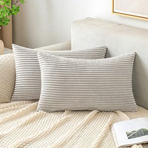 EMEMA Decorative Housse de Coussin en Velours C&ocirc;tel&eacute; Canap&eacute; Taie d'oreiller Douce pour Maison Salon Chambre Lit Clic Clac 40x60 cm Lot de 2 Gris-Clair (EMEMA HOME, neuf)