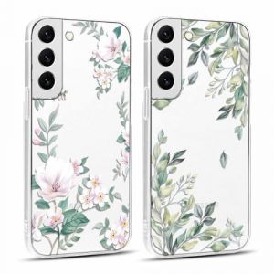 Yoedge 2 pi&egrave;ces Transparente Coque pour Samsung Galaxy S22 5G 6,1" Motif de Fleurs et Feuilles Fille Femme &Eacute;tui, Housse de Protection Antichoc TPU Mignon Aesthetic Design Case Cover pour Samsung S22 (VIP FLAG CENTER, neuf)