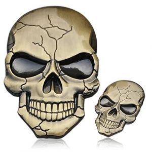 Deselen Autocollant en m&eacute;tal t&ecirc;te de Mort 3D pour Voiture et t&eacute;l&eacute;phone (Bronze) (Deselen_UKEU, neuf)