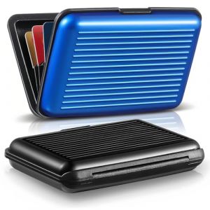 PYEUIFT 2 Pi&egrave;ces Porte Carte de Cr&eacute;dit en Aluminium, Porte Carte Bancaire Aluminium, Porte Cartes Anti-RFID, Etui Carte, 6 Slots pour Vos Cartes de Cr&eacute;dit, pour Hommes et Femmes(Bleu/Noir) (tulan4820208, neuf)