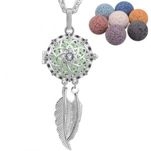 INFUSEU Collier Diffuseur Huile Essentielle, Argent Plaqué De RêVes Attrapeur Pendentif Pierre De Lave Collier Attrape Reve Aromatherapie Femme Avec 5 ChaîNes De Pierre De Lave Teints 24 " (INFUSEU, neuf)