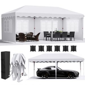 Tonnelle de Jardin Pliable 3x6m, Barnum Pliant Extérieur avec 4 Parois Amovibles 6 PCS Sacs de Sable,Tonnelle Pop-up de Reception Imperméable, Anti-UV 50+, Fête Camping Festival Plage Mariage,Blanc (Dorigod Trading Limited, neuf)