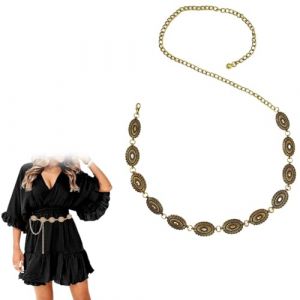 ZEPIQOR ceinture pirate, Ceinture en cha&icirc;ne pour femme, Turquoise, R&eacute;glable, En m&eacute;tal, Pour robe, chaine de ventre, ceinture dor&eacute;e, bijoux de corps, Cha&icirc;ne en or, L&auml;nge 110cm (Passt Taille 95cm) (CHECK APIR LTD, neuf)