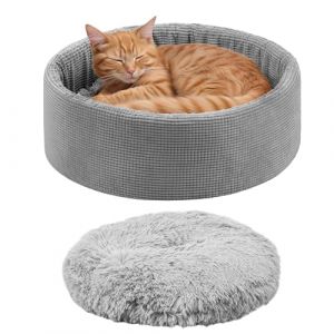 Navaris Lit pour Chat - Panier pour Chat 50 x 50 x 18 cm avec Coussin Chat Amovible et Lavable - Niche Chat Interieur Panier Rond Petit Chien (SX-Commerce, neuf)
