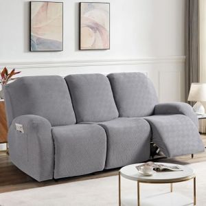 KinCam Housse de Fauteuil Extensible en Jacquard, Housse de Fauteuil Relax avec Poche, Housse Fauteuil Relax pour Chiens et Chats, Douce et Lavable Housse canap&eacute; Relax 3 Places Gris Clair (HXR-EU, neuf)