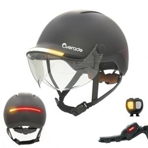 Overade Innovation Française - Casque Life avec Visière, avec Éclairage Puissant Avant/arrière, Télécommande Clignotants Oximote Incluse, Fonction Feu Stop Inclus, Taille Unique. (Overade, neuf)