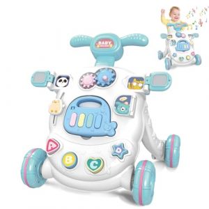 KalaDuck Trotteur Bébé Garçon Fille, Chariot de Marche Bébé avec Centres D'activités Multifonctionnels, Jouet de Pousseur Assis-Debout Réglable en Hauteur, Jouet Musical Cadeau (Bleu) (XUANYU LTD, neuf)