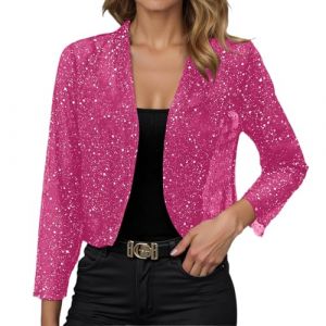 Veste Paillettes Femme Courts Ouvert &agrave; Manches Longues Veste Brillant Manteau &agrave; Sequins Disco F&ecirc;te Clubwear Cardigan Brillant El&eacute;gant Blouson pour Soir&eacute;e Cocktail C&eacute;r&eacute;monie F&ecirc;te Danse Bal Club (M) (LDpOIQta, neuf)