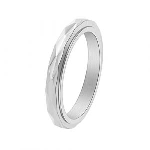 Epinki Bague Acier Femme, Bague 3MM Tournante Losange Argent Bague Rotative Taille 67 (EpinKi, neuf)