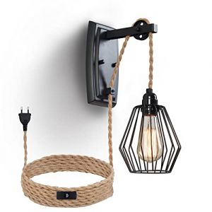 ENCOFT Applique Murale Industrielle Cage, avec Câble de 4m Interrupteur et Prise, Éclairage Mural Interieur, Rétro Applique Murale en Métal Noir, E27 Luminaire pour Chambre Salon Cuisine (Suclight, neuf)