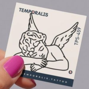 Faux Tatouage ANGE – Temporalis® | Tatouage Ephemere Femme et Homme – Cosmétique Certifié UE, Encre Vegan & Waterproof – Dure 1 à 2 semaines [ Tattoo Ange endormi ] (Euro Crafted, neuf)