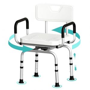 TODO Tabouret de Douche pivotant à 360°, Siege Douche avec Accoudoirs et Dossier, Chaise Douche Antidérapant Personne Âgée Femmes Enceintes, Tabouret Salle de Bain Réglable en Hauteur, à 120 kg (TODO-FR, neuf)