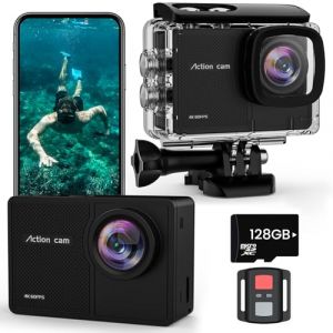 TIMNUT 4K60FPS Caméra Sport- Caméra Étanche avec Carte SD 128G 48MP HD WiFi Camera with EIS, Caméras Embarquées with 2 * 1350 mAh Batteries Télécommande 2.4G,Kit d'Accessoire (ningyandz, neuf)