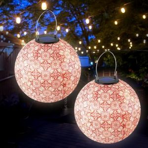 Riisoyu Lanternes Solaires D'extérieur, Lot de 2 Lampion Solaire Exterieur 25 cm En nylon Lanterne Solaire Lampions Lanterne Solaire Suspendue Étanche Idéal pour Jardin d'été, Terrasse, Balcon (JINJIE LIMITED, neuf)