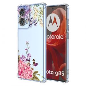 SEAHAI Coque pour Motorola Moto G85 5G, Ultra Mince &Eacute;l&eacute;gant en Silicone Souple Fleurs Color&eacute;s Housse Brillante Antichoc, Transparent TPU Gel &Eacute;tui - Fleur Rose (Liner-EU, neuf)