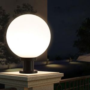 Mengjay Lampe de Pilier Extérieur Étanche - Lanterne E27 Moderne pour Jardin, Portail, Patio - Lampadaire Rond de Chemin, Éclairage Paysage (25cm) (Geste shop, neuf)