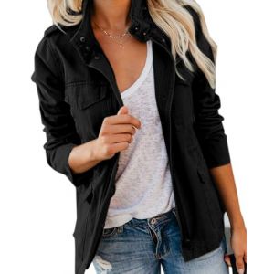 Imily Bela Veste anorak militaire pour femme - Parka - Style safari - Avec boutons pression - Avec poches, Noir , S (Sysea store, neuf)