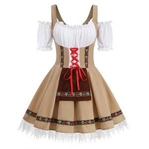 maxToonrain Tenue de fête de la bière allemande pour femmes, vert, robe traditionnelle bavaroise à manches courtes et épaules dénudées, costume d'Halloween pour femmes (kaki, L), M54179-4 (maxzoneuk, neuf)