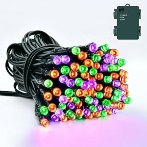 Dalugo Guirlande lumineuse pour Halloween, orange, violet, vert, 5 m, 50 LED, avec minuterie, étanche IP65, pour l'intérieur et l'extérieur, le jardin, l'automne, Halloween, décoration de fête (Dalugo, neuf)