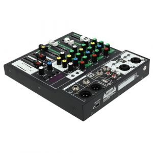Mini table de mixage audio portable 4 canaux DJ Table de mixage professionnelle Noir pour KTV à la maison, spectacles sur scène, activités de campus 21 x 24 x 4 cm (TAIUANLKIKE, neuf)