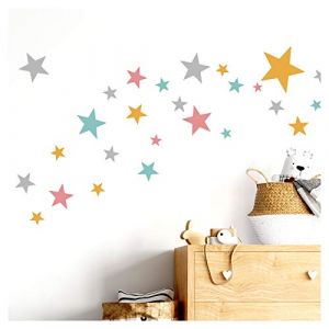 Little Deco DL409 Sticker mural, 60 &eacute;toiles, pour chambre d'enfant, fille, rose jaune menthe, plusieurs couleurs (Wandaro, neuf)