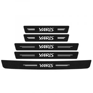 FUWUDI 5 Pi&egrave;ces Seuil de Protection Porte Fibre de Carbone Noir, Sticker Autocollant pour Toyota Yaris, Protection Seuil de Porte de Voiture, Accessoires (The Yangtze River flows swiftly, neuf)