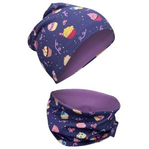 HECKBO Bonnet Cookies Hiver & &Eacute;charpe &ndash; 2&ndash;8 ans &ndash; Coton + polaire &ndash; Cagoule avec pr&eacute;nom &ndash; Motif fille (48&ndash;54 cm) (HECKBO Germany GmbH, neuf)