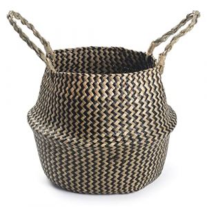 Panier de Plantes Jonc de Mer Cache Pot en Osier Interieur Corbeille de Rangement (Vague Noire) (DOKOT DESIGN CO., LTD, neuf)