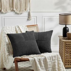 FDTERN Lot de 2 Boho Housse de Coussin 45x45 Noir,&agrave; Motif Crois&eacute; Decoration Housses de Coussin en Velours C&ocirc;tel&eacute;,Douillet Taie d'oreiller Housse Coussin Moderne pour Canap&eacute; Chambre Chaise Lit (Fdtern-eu, neuf)