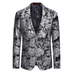 Allthemen Haut de Costume Mince Affaires Mariage d&eacute;contraction-Costume Homme-Costume Moderne,Noir motifs argentes,L (Allthemen, neuf)