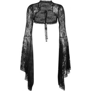 SEAUR Bol&eacute;ro Gotique Femmes Top Boléro Shrug en Dentelle Ados Fille Lolita Punk Cardigan Cache Epaule à Manches Longues Noir L (MANDIGLO, neuf)
