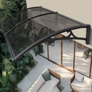 Zlovne Auvent de Porte d'Entrée,Marquise de Porte d’Entrée avec Protection UV Contre la Pluie et la Neige,Auvent de Véranda avec Panneau en Polycarbonate et Cadre en Aluminium (80x200cm/32 x79,Gray) (zhenguIdian, neuf)