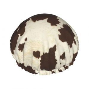Bonnet de bain double couche imprimé fourrure de vache pour femme pour couvrir les cheveux longs et épais, bonnet imperméable réutilisable (HKIjuxiaoxia, neuf)