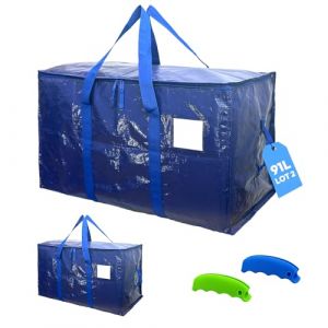 Lot de 2 Sacs de D&eacute;m&eacute;nagement XL 91L &ndash; Grands Sacs de Rangement V&ecirc;tements, Housses, Couettes et Linge &ndash; Alternative Cartons de D&eacute;m&eacute;nagement Grand Format &ndash; Kit de D&eacute;m&eacute;nagement avec 2 Poign&eacute;es Silicone (AXAM Space, neuf)