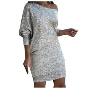 Rrongwn Robes &agrave; Paillettes pour Femmes - Robe Glitzer de F&ecirc;te - Robe de Mariage - Robe de Cocktail - Robe &Eacute;l&eacute;gante et Sexy - Robe de Mariage Manches Longues - Robe de F&ecirc;te - Robe &agrave; Paillettes - Tenue (Mibsaw, neuf)