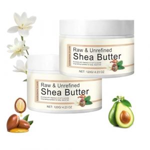 Beurre de karit&eacute; bio, beurre de karit&eacute; brut et non raffin&eacute; pour le corps et les cheveux, baume multi-usages pour peaux s&egrave;ches, soin capillaire, beurre de karit&eacute; aux vitamines A, E et F (2PCS) (henanshenglishangmaoyouxiangongsi, neuf)