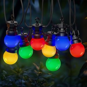 SKYLANTERN Guirlande Guinguette 30M Multicolore - Guirlande Lumineuse Exterieure LED 30 bulbes Rouge Vert Bleu Jaune - Guirlande Guinguette Exterieure Multicolore de 30M + 3M de Cable (Rubee Company, neuf)