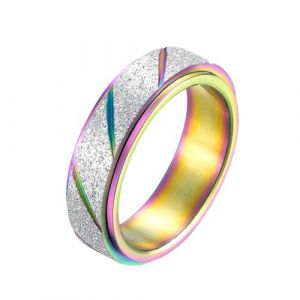 Epinki Bague Tournante Anti Stress, Bague d'Anxiété Mat Coloré Bague Rotative en Acier Inoxydable pour Femme Taille 57 (EpinKi, neuf)