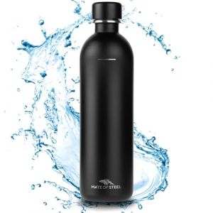 MATE OF STEEL® 1000ml Bouteille en acier inoxydable sans plastique - Passe au lave-vaisselle - Bouteille de rechange de 1 litre en métal (Limzena, neuf)