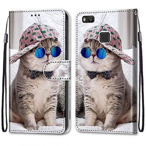 Mo-Somnus Coque pour Huawei P9 Lite, Etui en Cuir PU Portefeuille Housse Coque avec 360 Degr&eacute;s Silicone Antichoc Protection Cover Cuir Pochette Magn&eacute;tique und Flip B&eacute;quille (Chats 4) (Mo-Beauty EU Store, neuf)