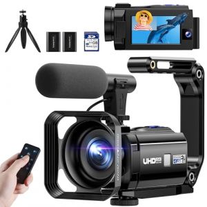 Caméra vidéo 5K Caméscope 56MP Double Objectif WiFi 16X Zoom 3.0" Écran Tactile Vlog Caméra pour Youtube Vision Nocturne IR Enregistreur vidéo avec 2 Piles,Carte 64 Go,Microphone,télécommande,trépied (LYFKF, neuf)